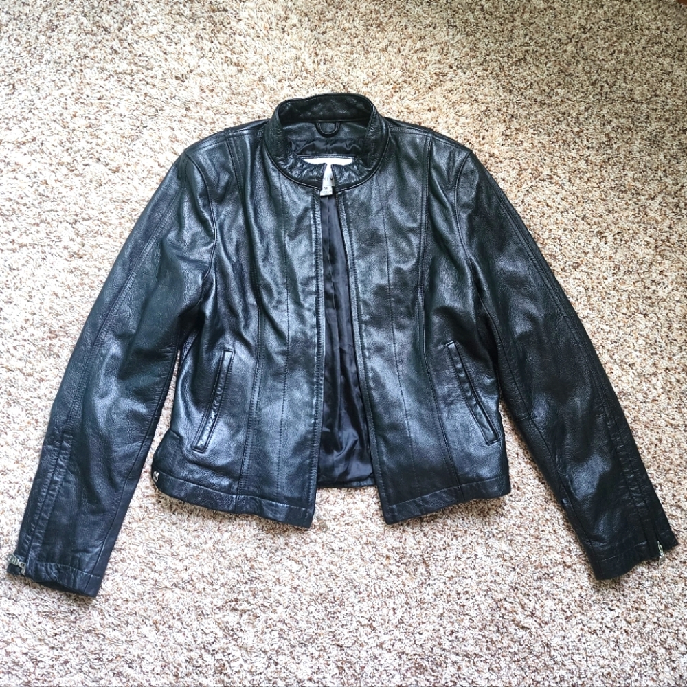 Womens Black Fine Leather Jacket Wilson's Leather Maxima Medium Biker Moto